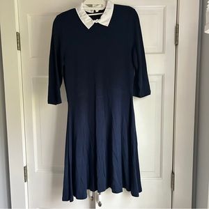 French Connection Collared Jersey Fit & Flare Dress, Navy Blue, Size 8
